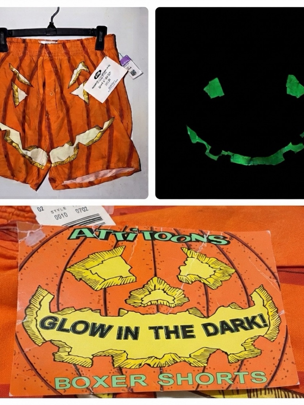 NWT Attitoons Glow in the Dark Jack O Lantern Boxer Shorts Size M Halloween